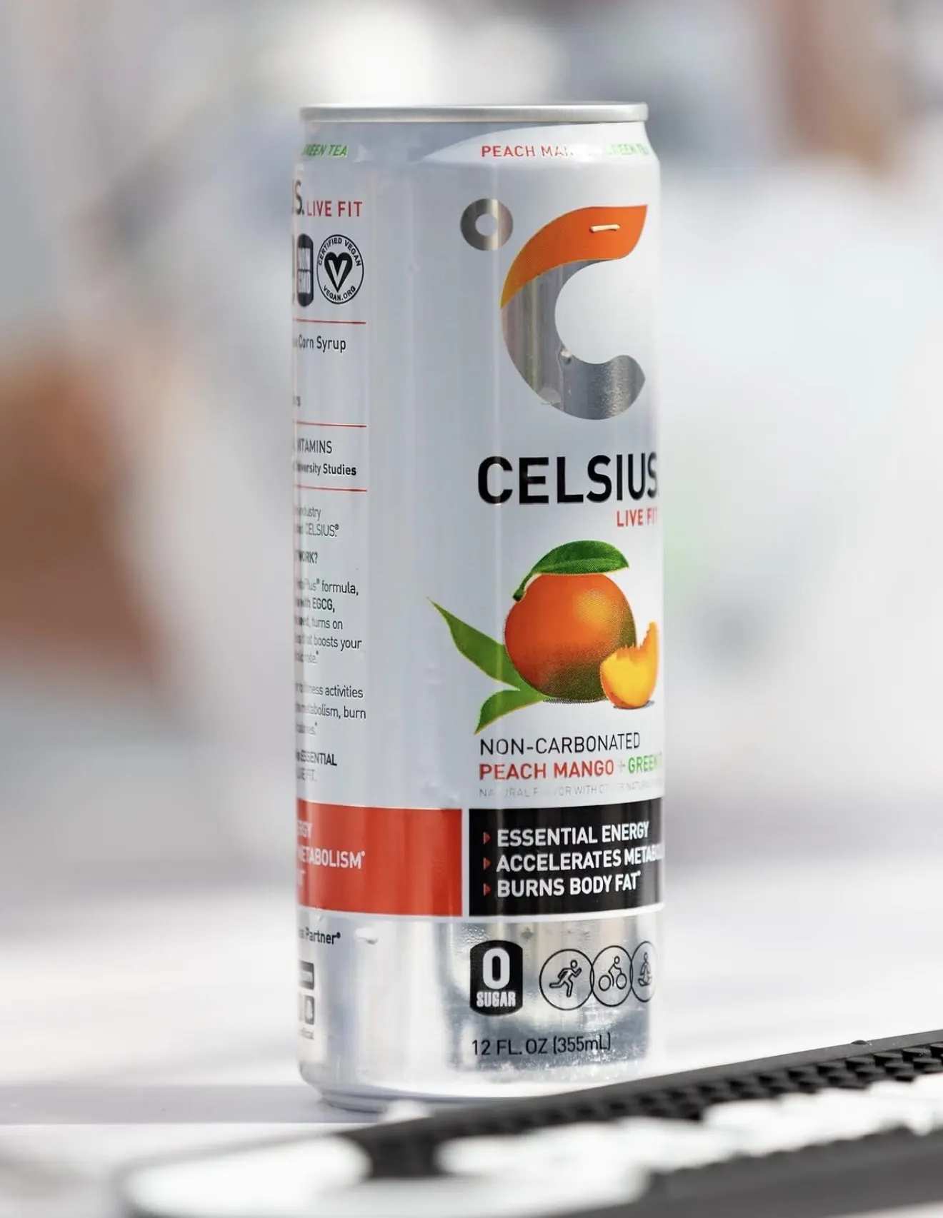 Celsius peach mango can on display through brand activation management